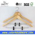 wooden clothes hanger with clips/natural color wood hanger